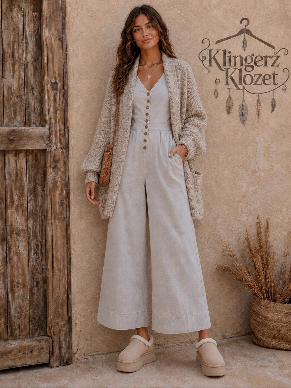 Universal Thread Goods Co. Gray Wide-Leg Jumpsuit Size 14 Boho Button Front - Picture 6 of 16